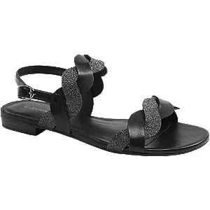 czarne sandałki damskie Graceland z plecionymi paskami