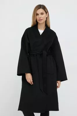 Silvian Heach płaszcz wełniany kolor czarny przejściowy oversize
